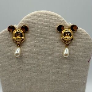 Disney Mickey Mouse Gold and Pearl Dangle Earrings